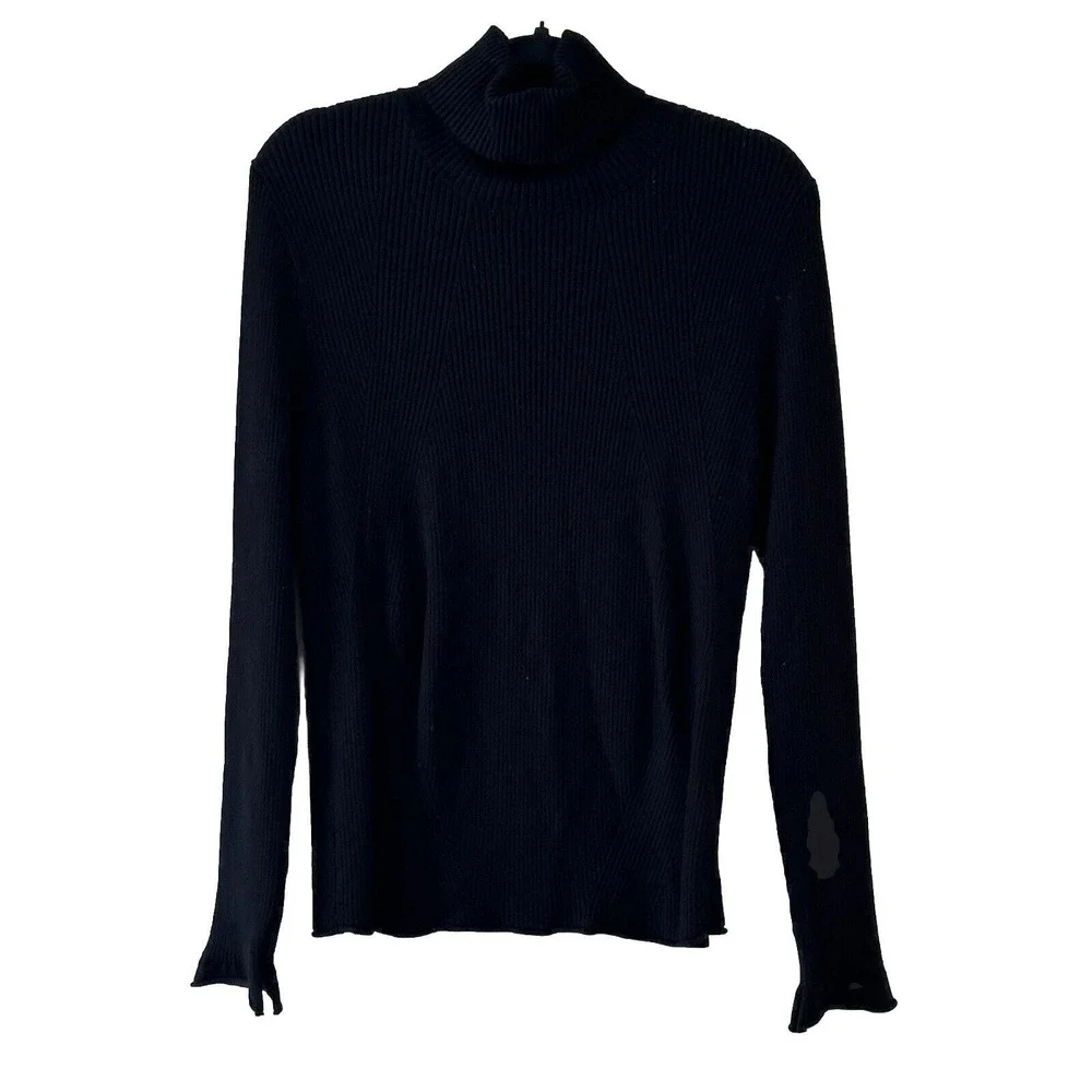 Maeve Anthropologie Womens Black‎ Ribbed Turtleneck Slit Sleeve Top Size XL